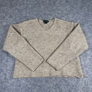 J.Crew V-Neck Sweater Beige Good Wool Silk Blend Chunky Knit Flecked Womens XL